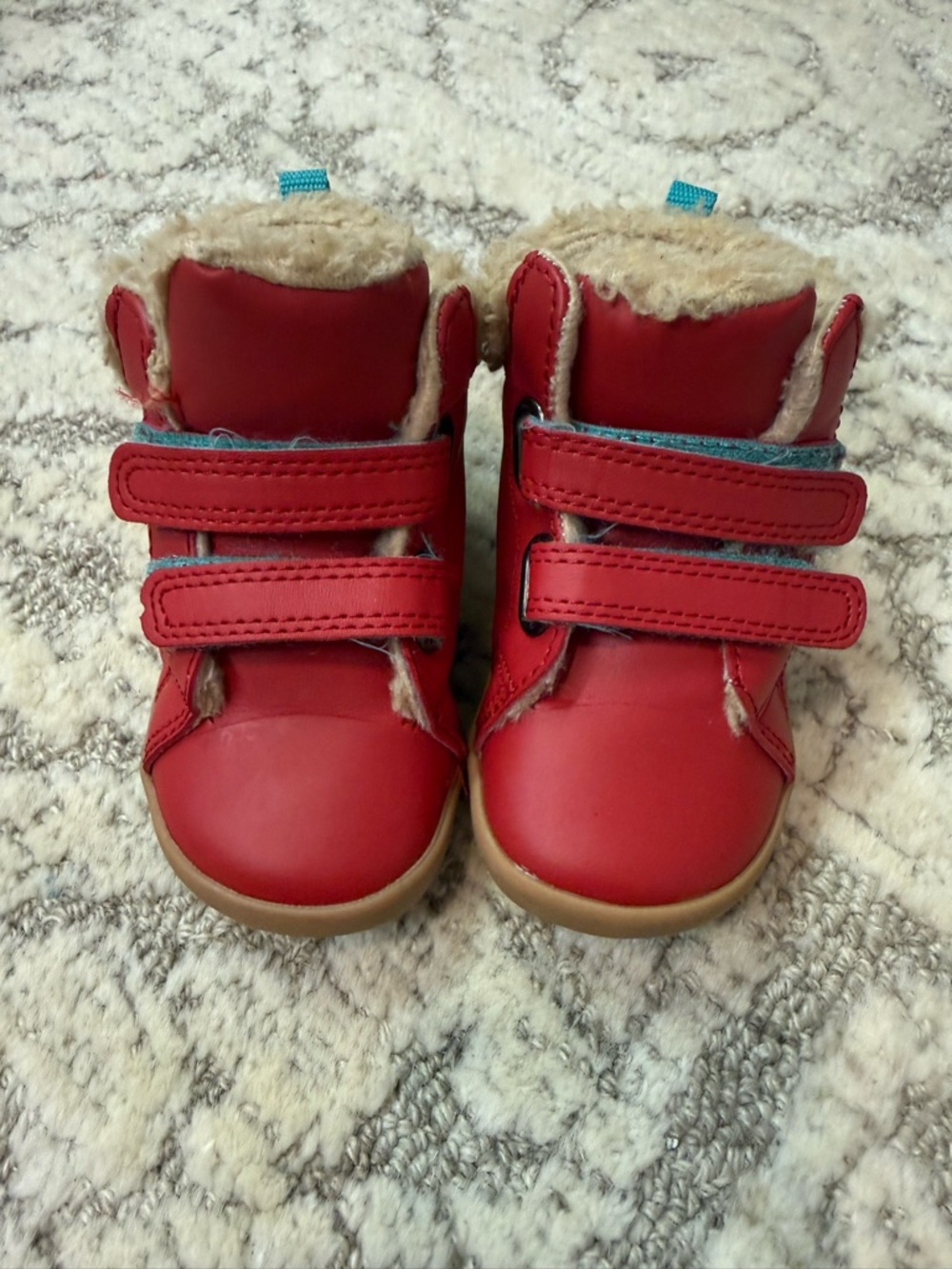 Toddler Red Faux-Fur Lined Walker Boots with Double Hook-and-Loop Straps
